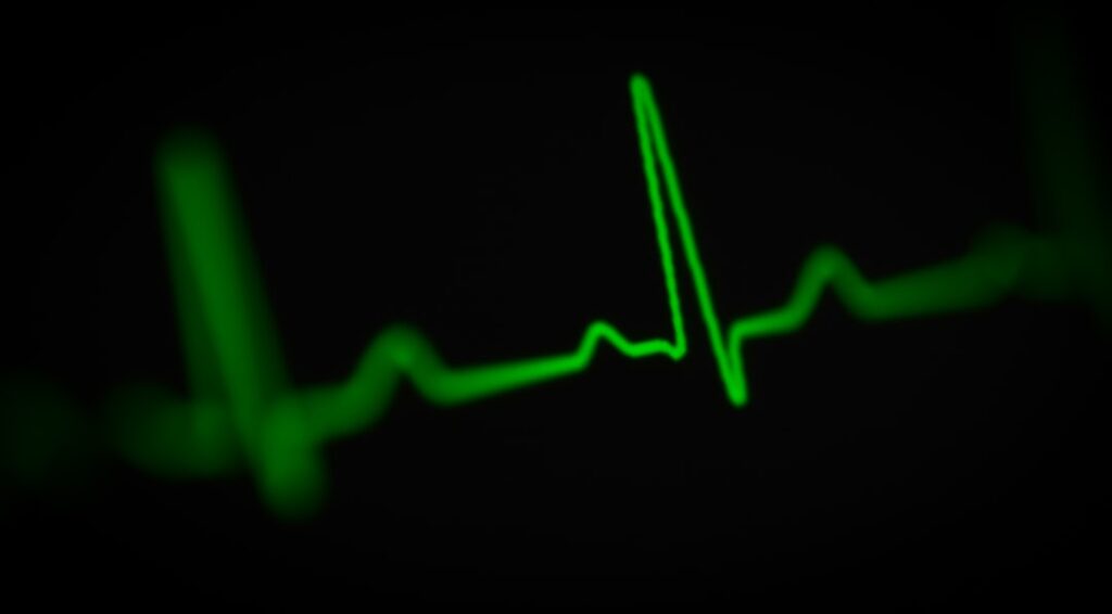 green heartbeat line on a black background
