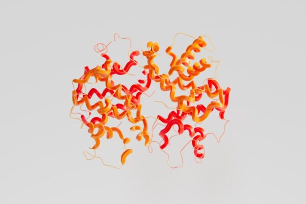 3D representation of a peptide structure in vibrant colors.